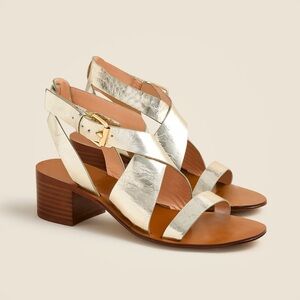 J.Crew Cross-strap block-heel sandals in metallic leather CH320